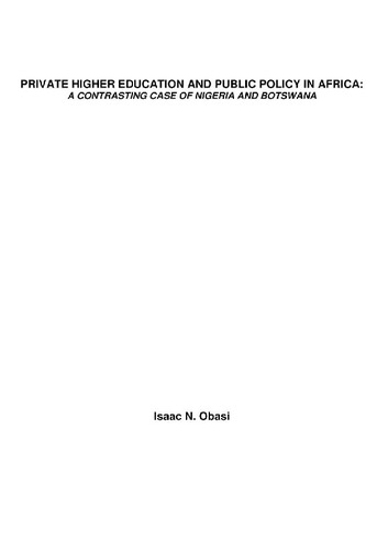 Private Higher Education and Public Policy in Africa