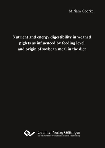 Nutrient and energy digestibility in weaned piglets as influenced by feeding level and origin of soy-bean meal in the diet